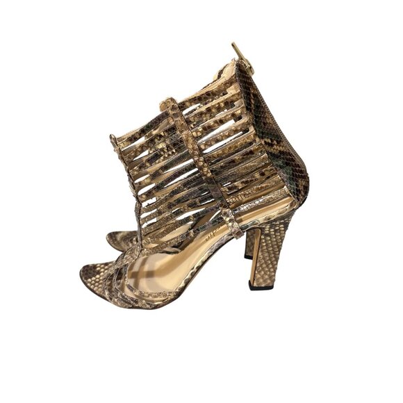 Max Kibardin Womens Snake Print Strappy Heeled Sandals Size 8 Made In Italy - Picture 1 of 7